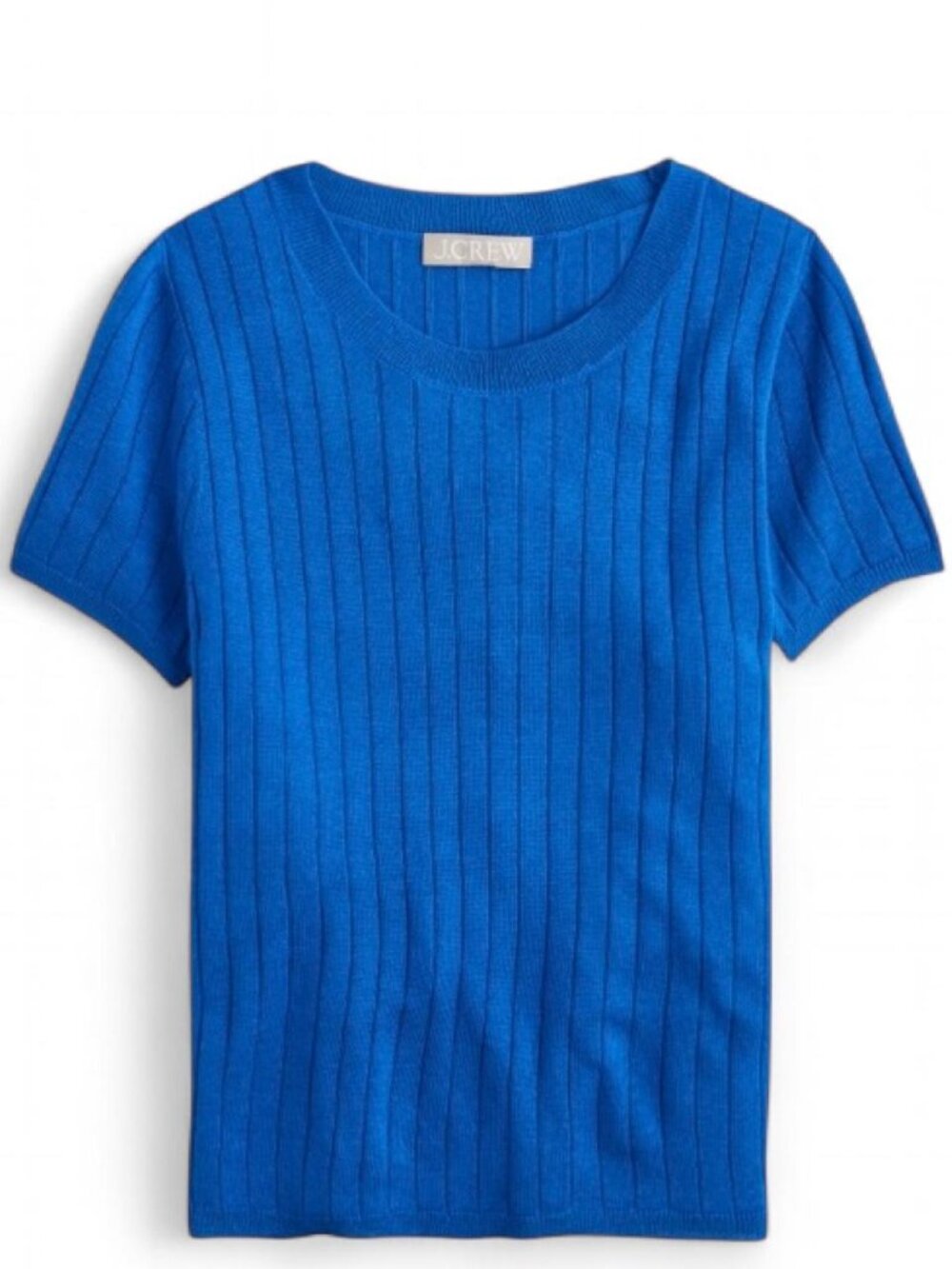 J. Crew Short-Sleeve Ribbed Crewneck Top in Bright Blue